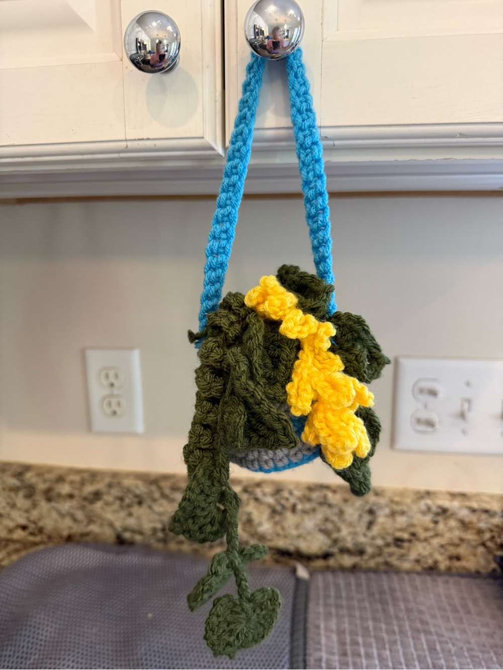 Crochet floral hanging handmade artisan flower basket